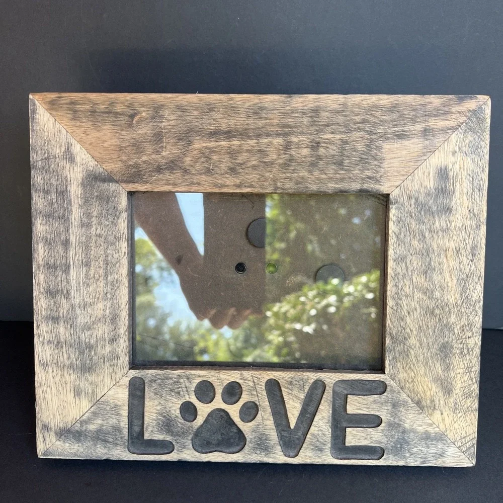 Wood Dog Picture Frame 5x7 LOVE Paw Print Carved Rustic Pet Decor 11.25